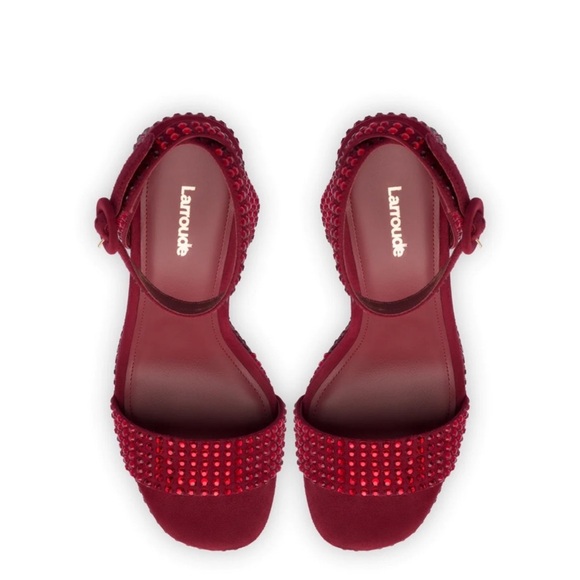 Larroude Dolly Crystal Platform Heels Lipstick Red Crystal Rhinestone - Picture 4 of 6